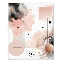 Zacht blush roze en zwart geometrisch poster