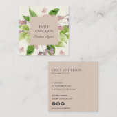 ZACHT BLUSH ROZE GROENE WATERVERF BLOEMIG VIERKANTE VISITEKAARTJE (Voorkant / Achterkant)