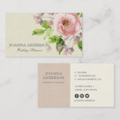 ZACHT BLUSH ROZE GROENE WATERVERF BLOEMIG VISITEKAARTJE (Voorkant / Achterkant)