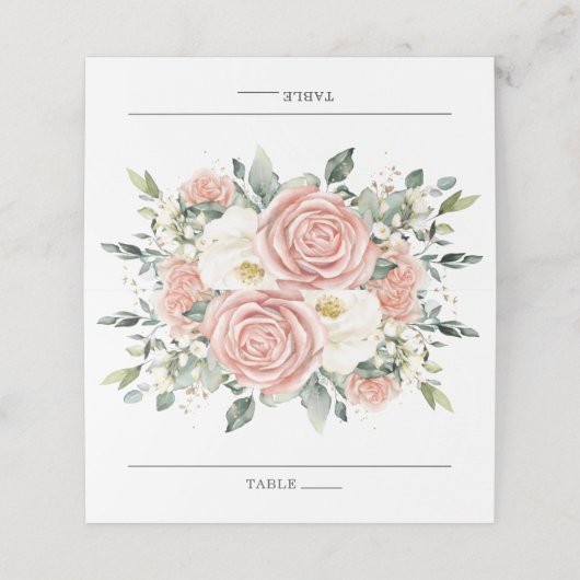 Zacht Blush Roze Ivory Floral Wedding Vrijgezellen Plaatskaartje (Buitenkant ongevouwen)