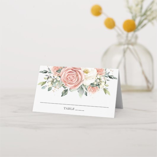 Zacht Blush Roze Ivory Floral Wedding Vrijgezellen Plaatskaartje (Voorkant)