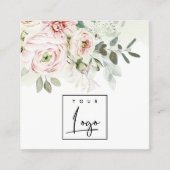 Zacht blush Roze pony Leafy Botanical Floral Logo Vierkante Visitekaartje (Voorkant)
