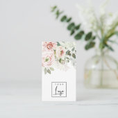 Zacht blush Roze pony Leafy Botanical Floral Logo Visitekaartje (Staand voorkant)