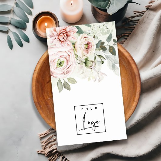 Zacht blush Roze pony Leafy Botanical Floral Logo Visitekaartje