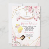 Zacht Blush Roze Rose Blonde Meisje Eerste Communi Kaart (Voorkant)