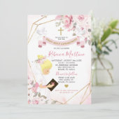 Zacht Blush Roze Rose Blonde Meisje Eerste Communi Kaart (Staand voorkant)