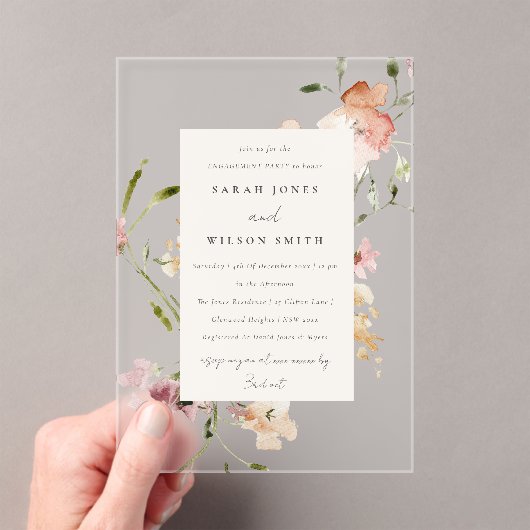 Zacht Blush Waterverf Floral Verloving Acryl Uitnodigingen (Insitu (Draagbaar))