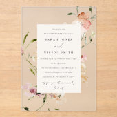 Zacht Blush Waterverf Floral Verloving Acryl Uitnodigingen (Voorkant)