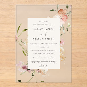 Zacht Blush Waterverf Floral Verloving Acryl Uitnodigingen