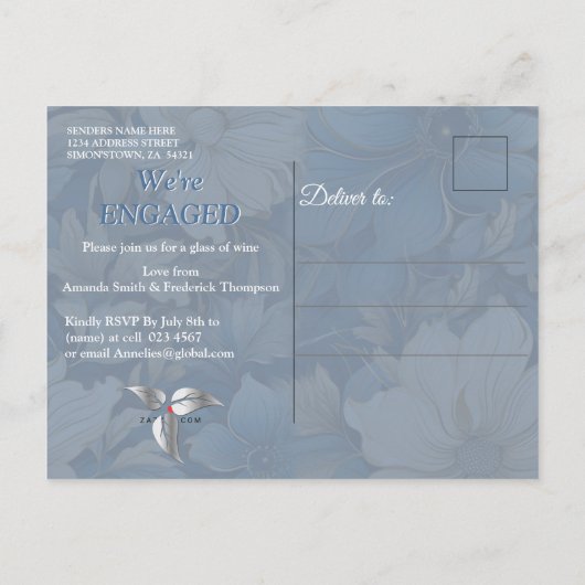 Zacht Bord Blauw Wit Mengsel Bloemen Uitnodiging Briefkaart (Achterkant)