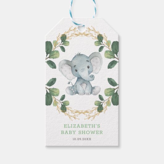 Zacht Botanisch groen Olifant Coed Baby shower Cadeaulabel (Voorkant)