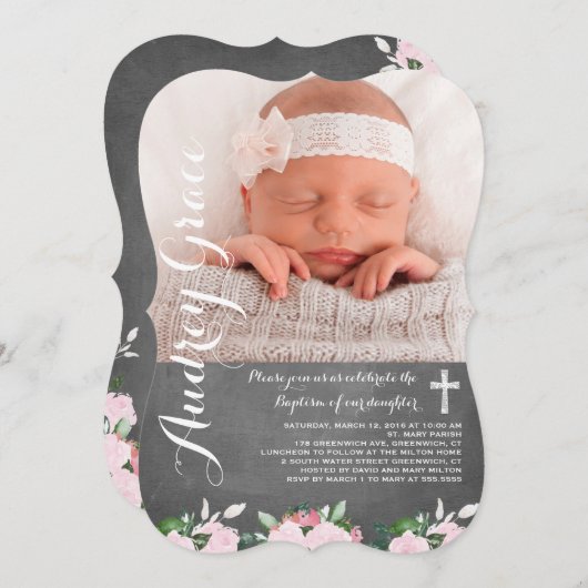 Zacht botanische chemicaliën Chalkboard | Baptisme Kaart (Voorkant / Achterkant)