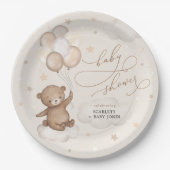 Zacht bruin Beer en ballonnen neutraal Baby shower Papieren Bordje (Voorkant)