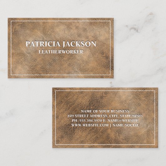 Zacht bruin lederen textuur achtergrond visitekaartje (Voorkant / Achterkant)