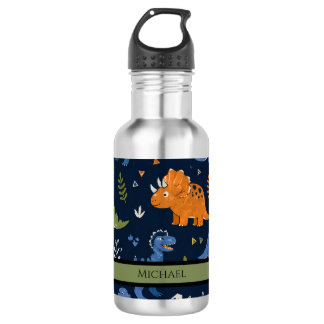 Zacht Dinosaurus Patroon Kleurrijk Waterfles