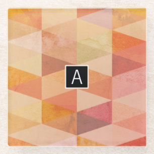 Zacht driehoek geometrisch patroon   monogram glazen onderzetter