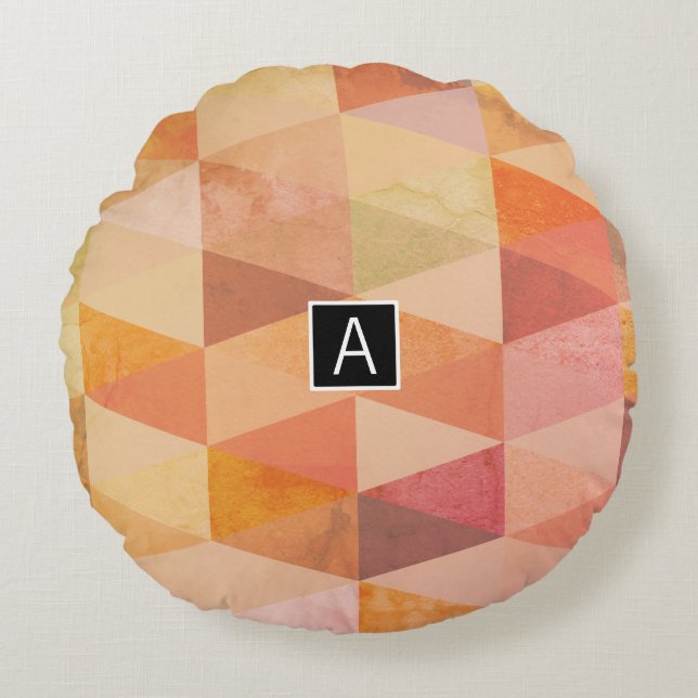 Zacht driehoek geometrisch patroon | monogram rond kussen (Voorkant)