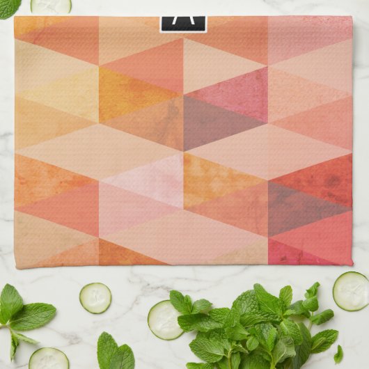 Zacht driehoek geometrisch patroon | monogram theedoek (Gevouwen)