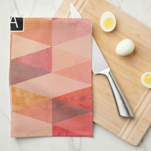 Zacht driehoek geometrisch patroon | monogram theedoek (Quarter Fold)