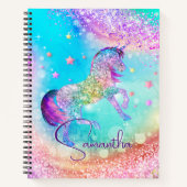 Zacht eenhoorn roze Glitter regenboog aqua monogra Notitieboek (Voorkant)