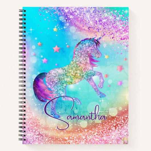 Zacht eenhoorn roze Glitter regenboog aqua monogra Notitieboek (Voorkant)
