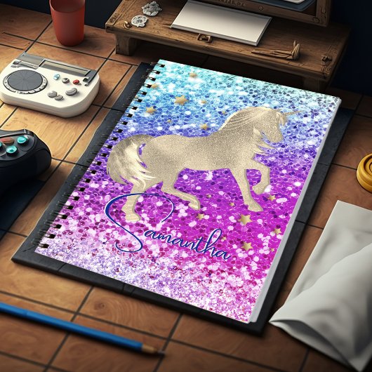 Zacht eenhoorn roze Glitters regenboog goud monogr Notitieboek