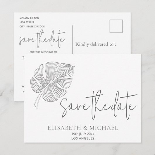 Zacht eenvoudig reliëfblad aankondigingskaart (Voorkant / Achterkant)