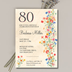 Zacht Elegant 80ste Verjaardagsfeest Bloemen 80 Ja Kaart