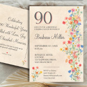 Zacht Elegant 90ste Verjaardagsfeest Bloemen 90 Ja Uitnodiging Briefkaart