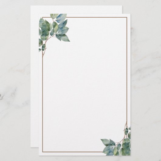 Zacht elegant groen goud botanische eucalyptus briefpapier (Voorkant / Achterkant)