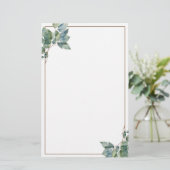 Zacht elegant groen goud botanische eucalyptus briefpapier (Staand voorkant)