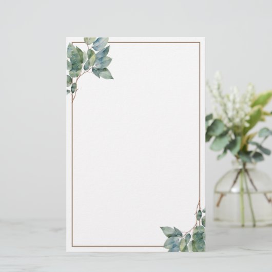 Zacht elegant groen goud botanische eucalyptus briefpapier (Staand voorkant)
