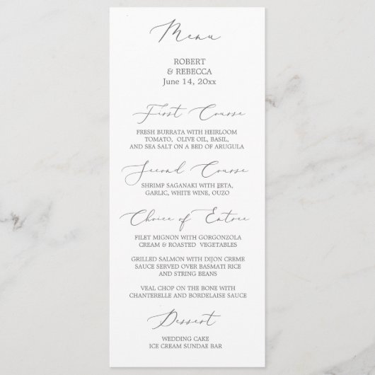 Zacht en Elegant Bruiloft Menu (Voorkant)