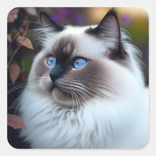 Zacht- en fluffy ragdoll-kat vierkante sticker (Voorkant)