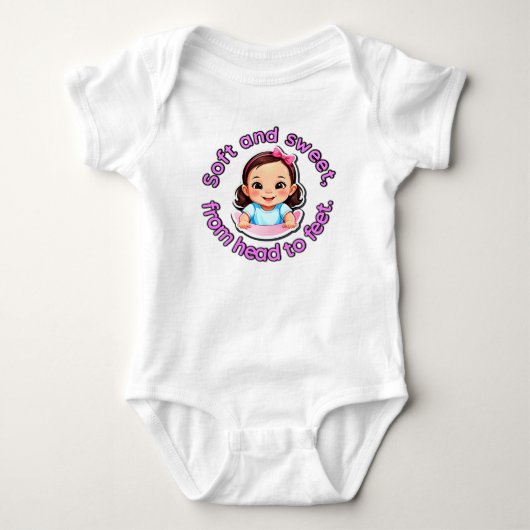 Zacht en zoet van hoofd tot voeten babykleding. romper (Voorkant)