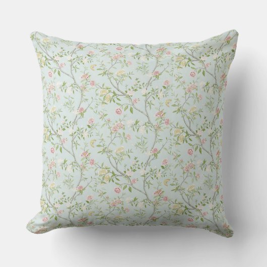 Zacht Floral Sierkussen met Mint Green Background (Voorkant)