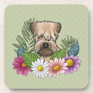 Zacht Gecoatde Wheaten Terrier Kleurrijke Bloemen Bier Onderzetter
