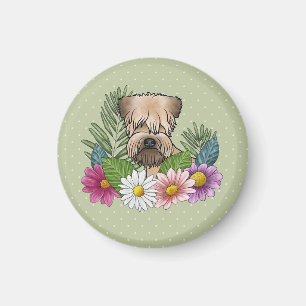 Zacht Gecoatde Wheaten Terrier Kleurrijke Bloemen Magneet