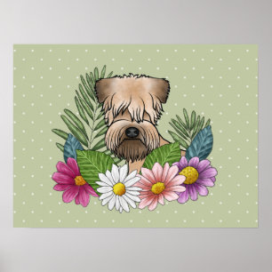 Zacht Gecoatde Wheaten Terrier Kleurrijke Bloemen Poster