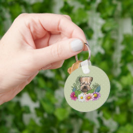 Zacht Gecoatde Wheaten Terrier Kleurrijke Bloemen  Sleutelhanger
