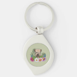 Zacht Gecoatde Wheaten Terrier Kop Kleurrijke Bloe Sleutelhanger