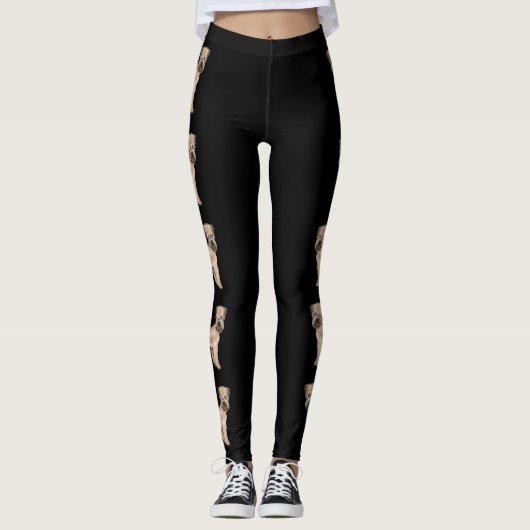 Zacht gecoate tarwedrager Cartoon Honden Zwart Leggings (Voorkant)