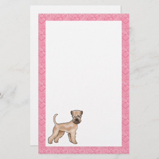 Zacht gecoate tarwedrager Hond Hartpatroon Roze Briefpapier (Voorkant / Achterkant)