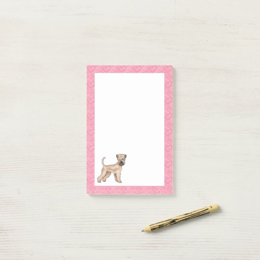 Zacht gecoate tarwedrager Hond Hartpatroon Roze Post-it® Notes (Op bureau)
