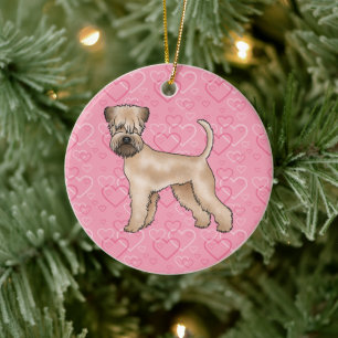 Zacht gecoate tarwedrager hond liefde hart patroon keramisch ornament