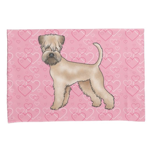 Zacht gecoate tarwedrager hond liefde hart patroon kussensloop (Voorkant-Rechts)