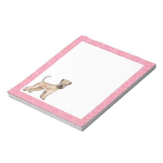 Zacht gecoate tarwedrager hond liefde hart patroon notitieblok (Linkerzijde)