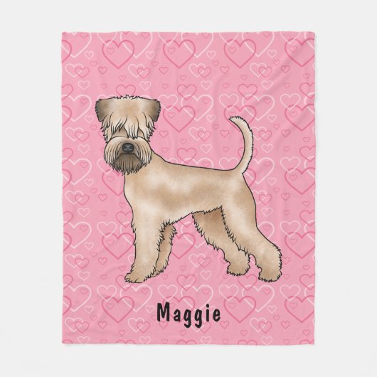 Zacht gecoate tarwedrager roze harten en naam fleece deken (Voorkant)
