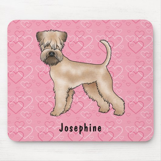 Zacht gecoate tarwedrager roze harten en naam muismat (Voorkant)
