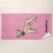 Zacht gecoate tarwedrager roze harten en naam strandlaken (Voorkant)